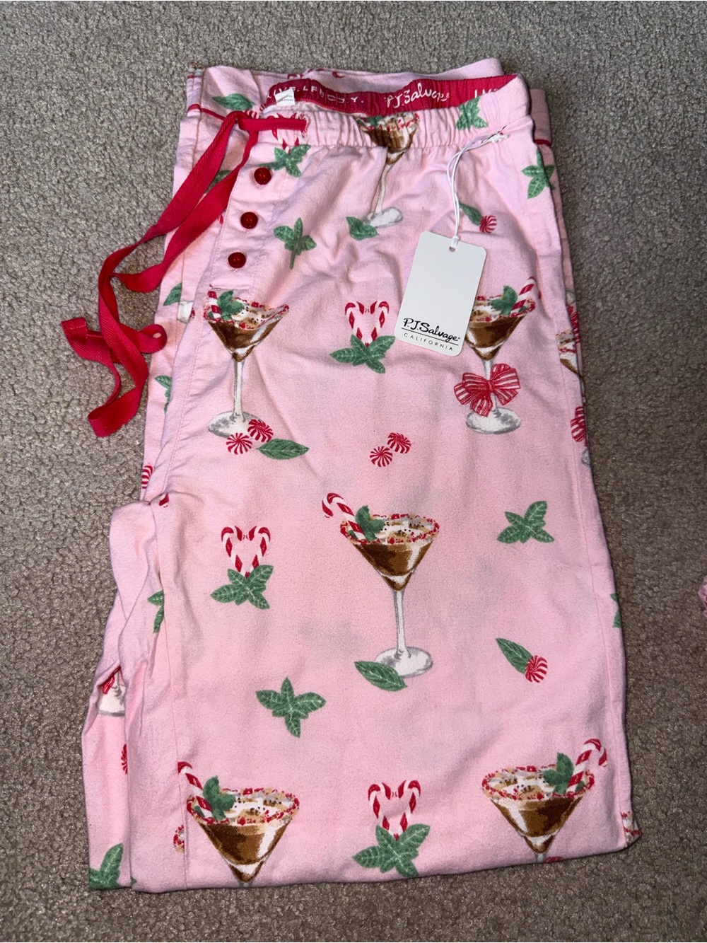 PJ Salvage Pink Holiday Martini Print Pajama Bottoms